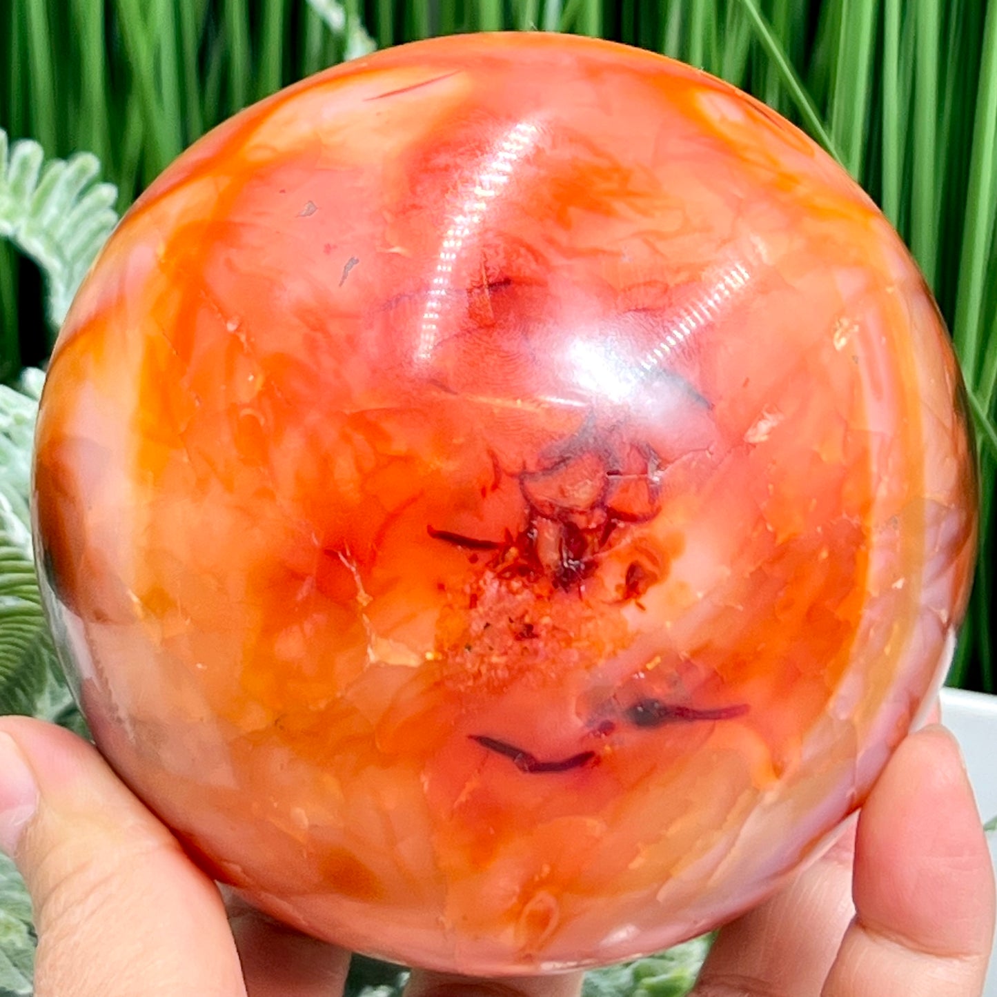 Carnelian with Quartz Sphere Healing Crystal Ball 1391g 100mm