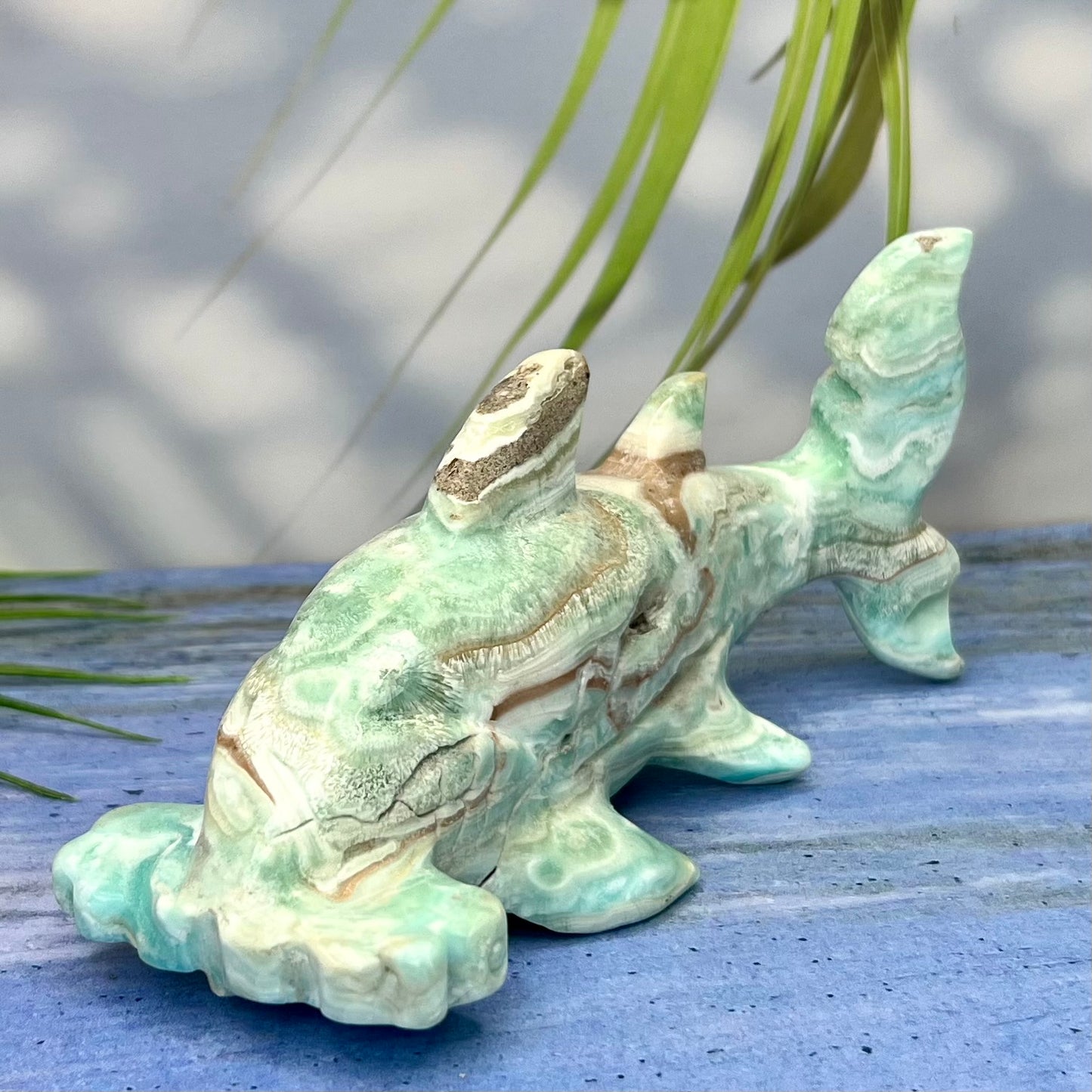 Blue Aragonite Hammerhead Shark Crystal Carving Australian Seller Large