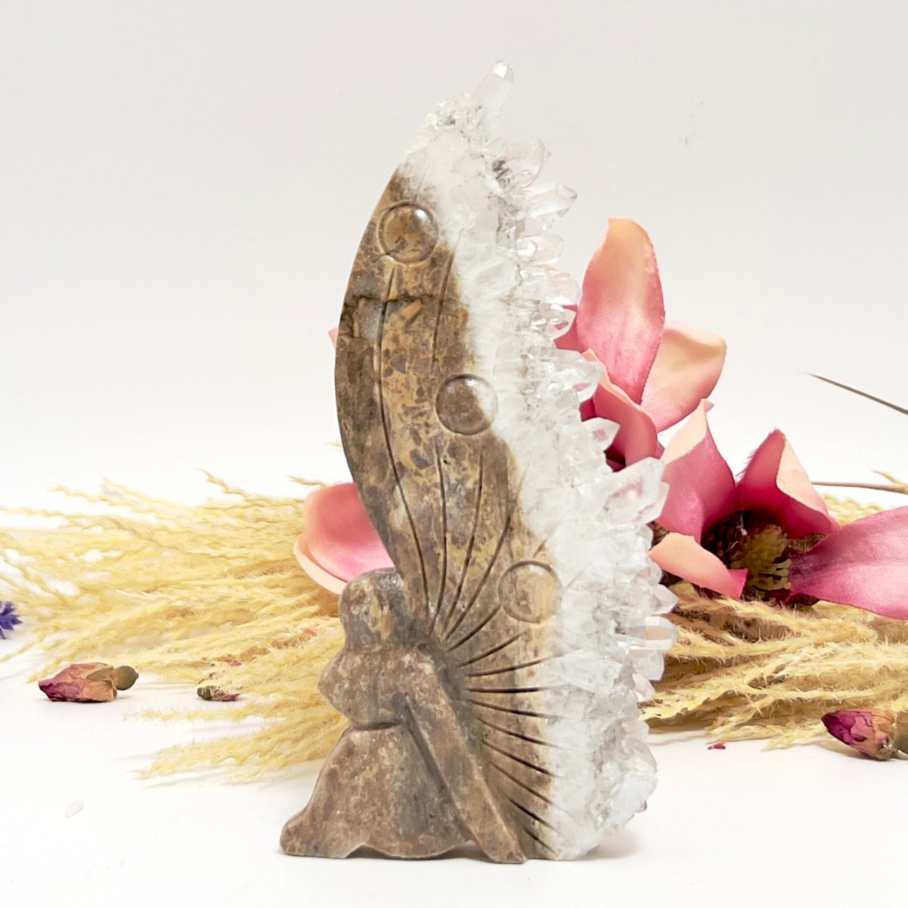 Clear Quartz Angel Fairy Healing Crystal Carving