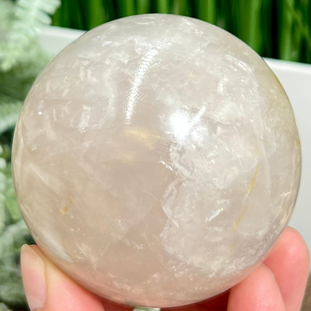 Blue Rose Quartz with Golden Healer Sphere Healing Crystal Ball 470g 70mm