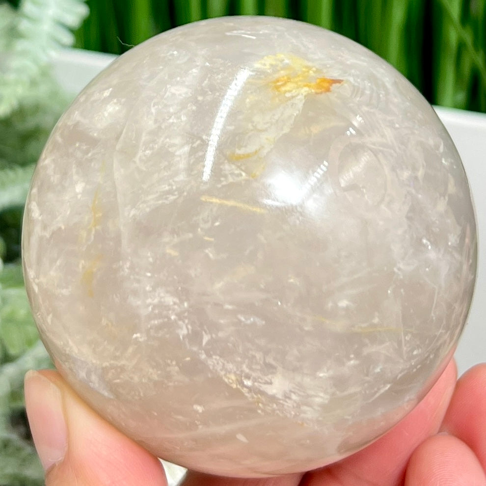 Blue Rose Quartz with Golden Healer Sphere Healing Crystal Ball 470g 70mm