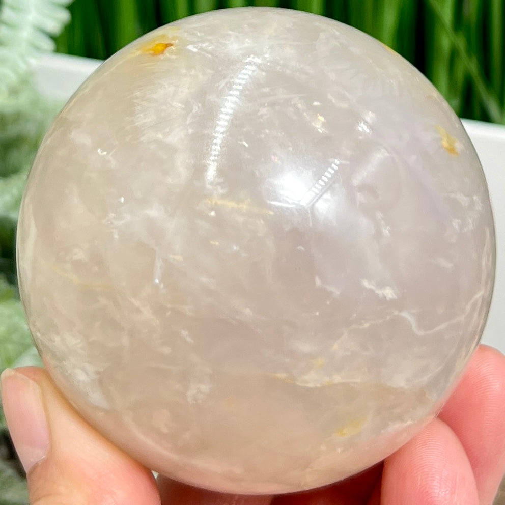 Blue Rose Quartz with Golden Healer Sphere Healing Crystal Ball 470g 70mm