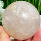 Blue Rose Quartz with Golden Healer Sphere Healing Crystal Ball 470g 70mm