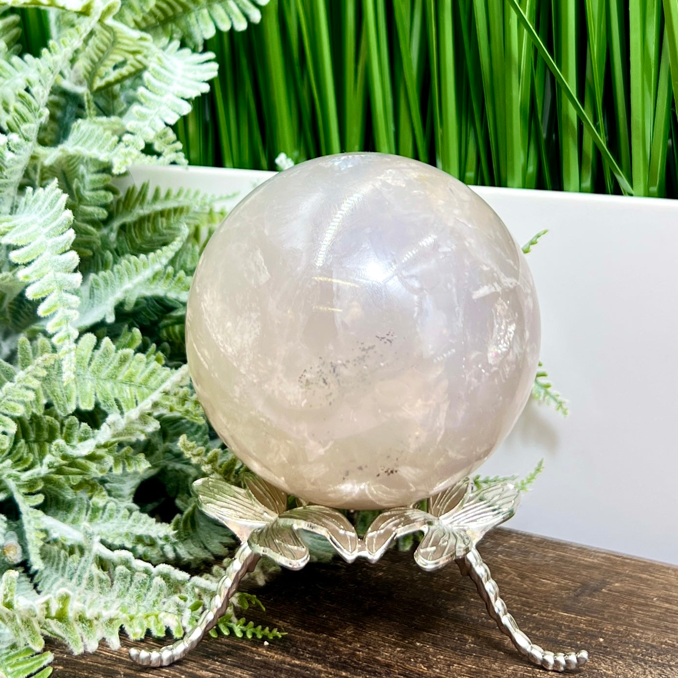 Blue Rose Quartz with Dendrites Sphere Healing Crystal Ball 746g 81mm