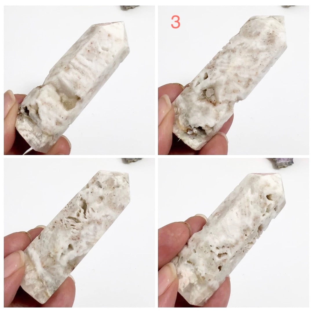 Druzy White Agate Points Towers Crystal Generators