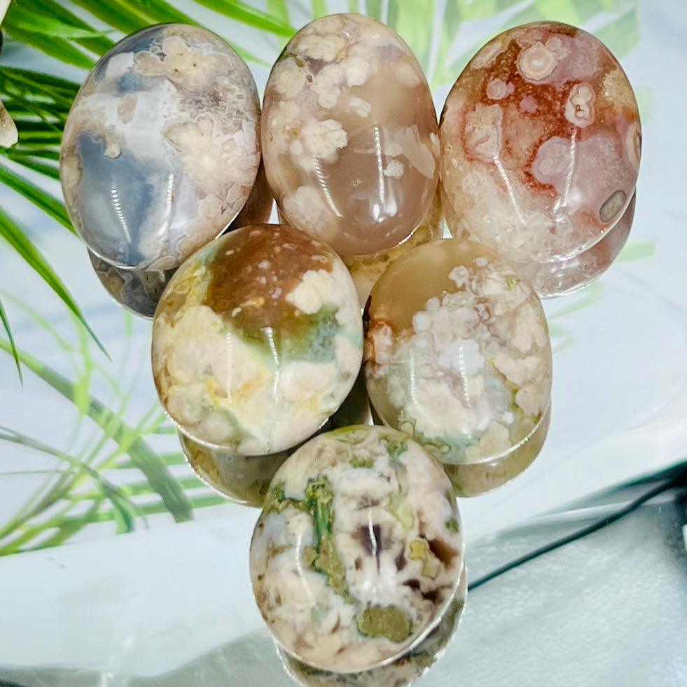 Flower Agate Palm Stones Healing Meditation Reiki Crystals