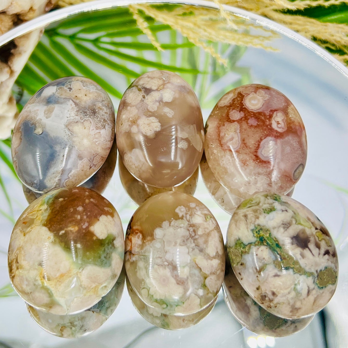 Flower Agate Palm Stones Healing Meditation Reiki Crystals