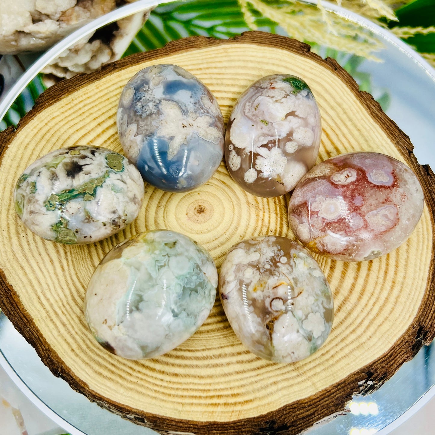 Flower Agate Palm Stones Healing Meditation Reiki Crystals