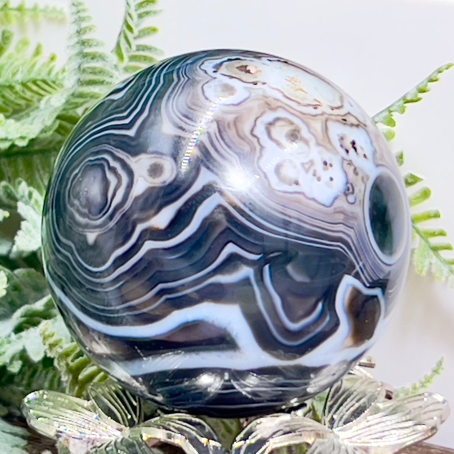 Black Agate Sphere Healing Crystal Ball 372g 66mm