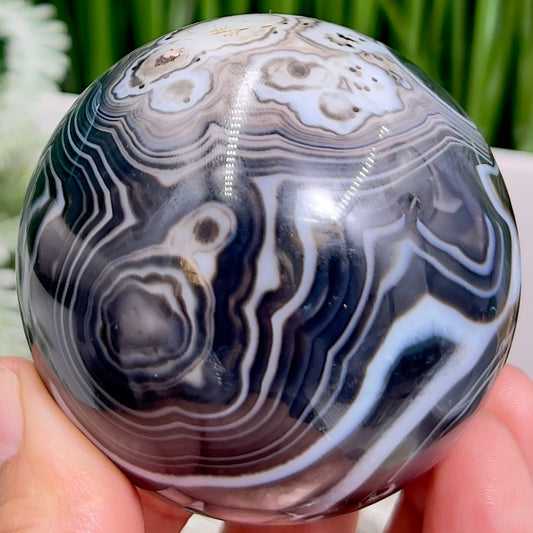 Black Agate Sphere Healing Crystal Ball 372g 66mm