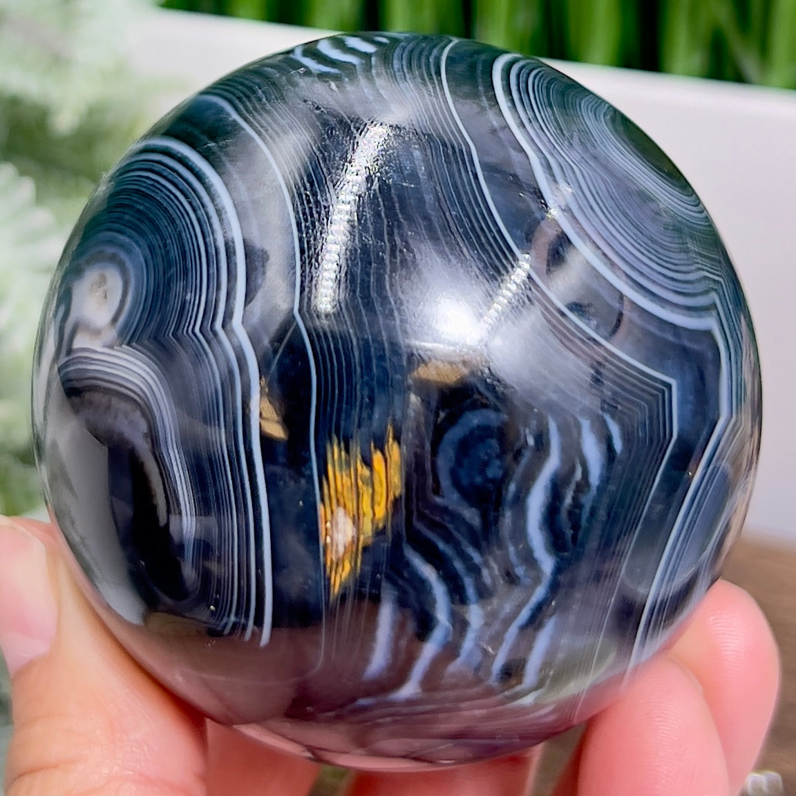 Black Agate Sphere Healing Crystal Ball 444g 69mm