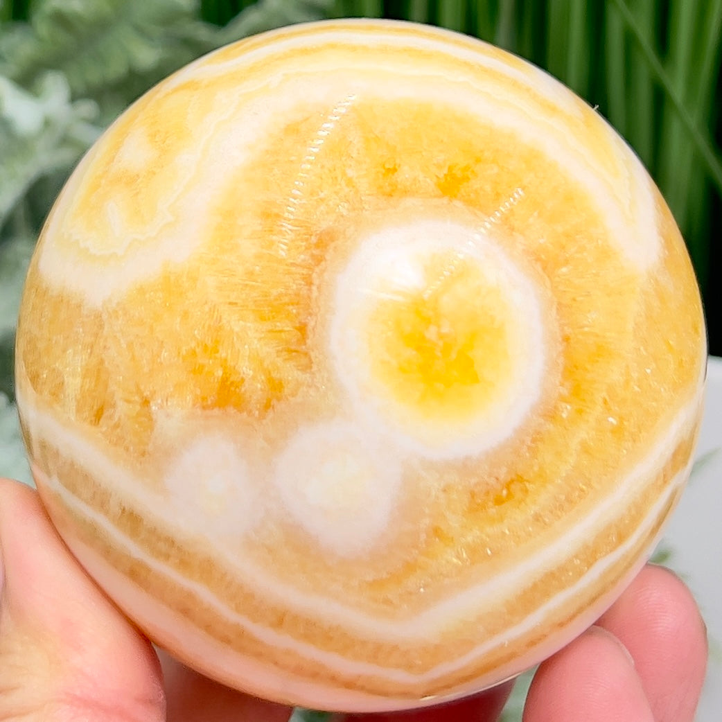 Banded Orange Calcite Sphere Healing Crystal Ball 488g 71mm