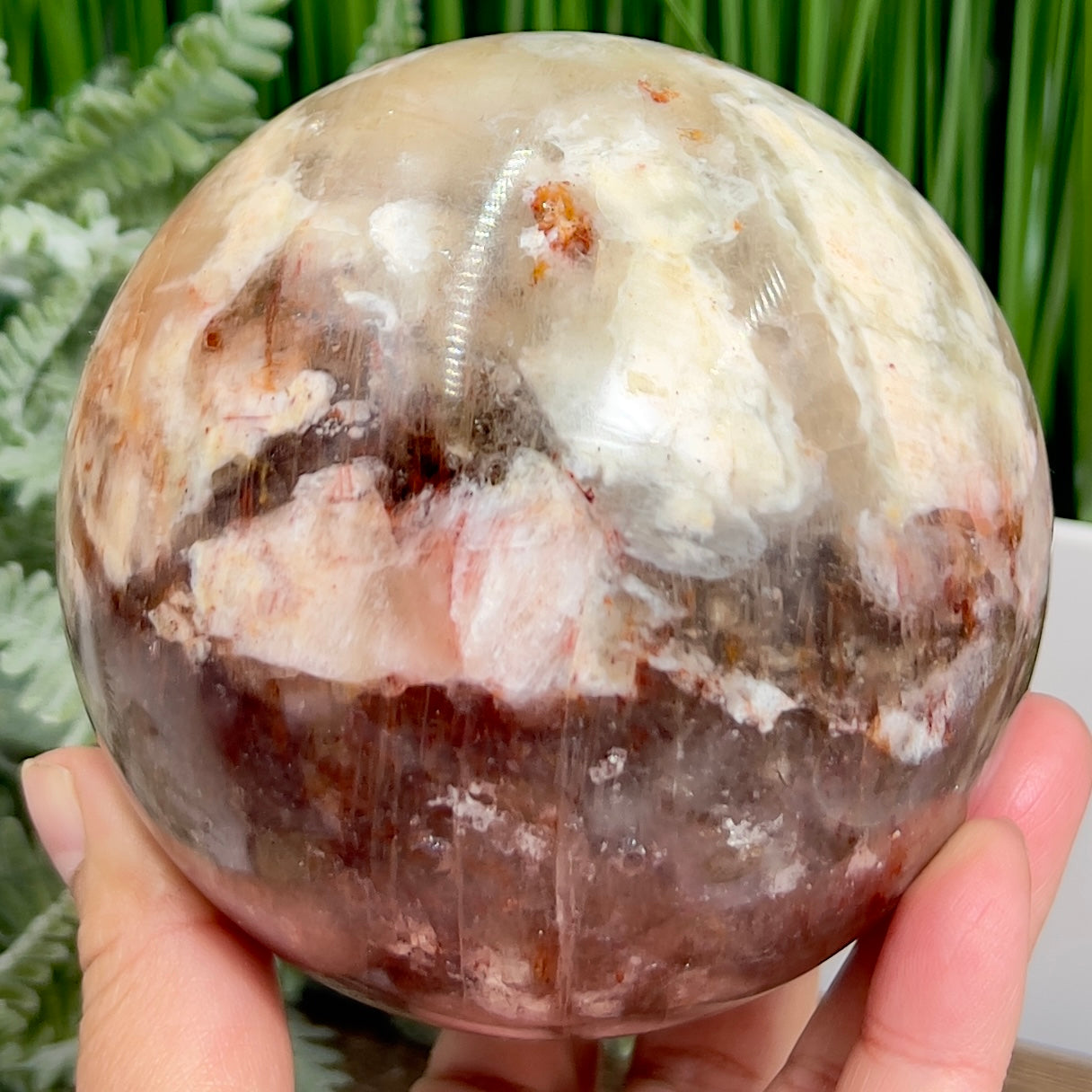 Moonstone in Hematoid Fire Quartz Sphere Rare Crystal Ball 1422g 101mm