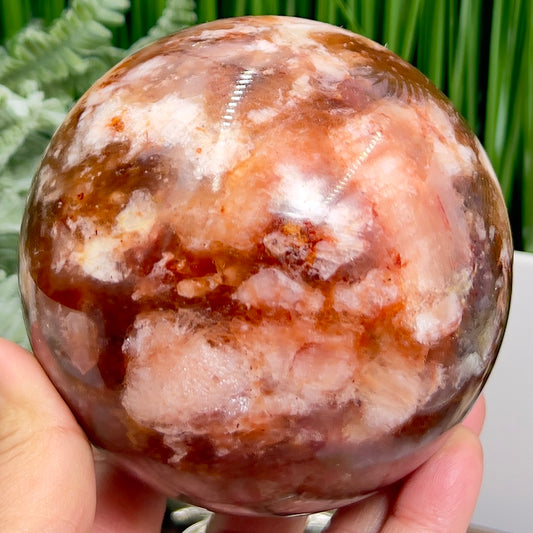 Moonstone in Hematoid Fire Quartz Sphere Rare Crystal Ball 1292g 98mm