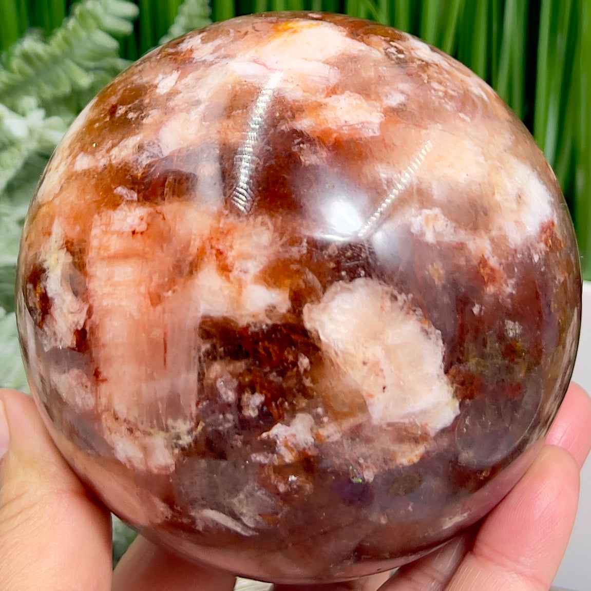 Moonstone in Hematoid Fire Quartz Sphere Rare Crystal Ball 1292g 98mm