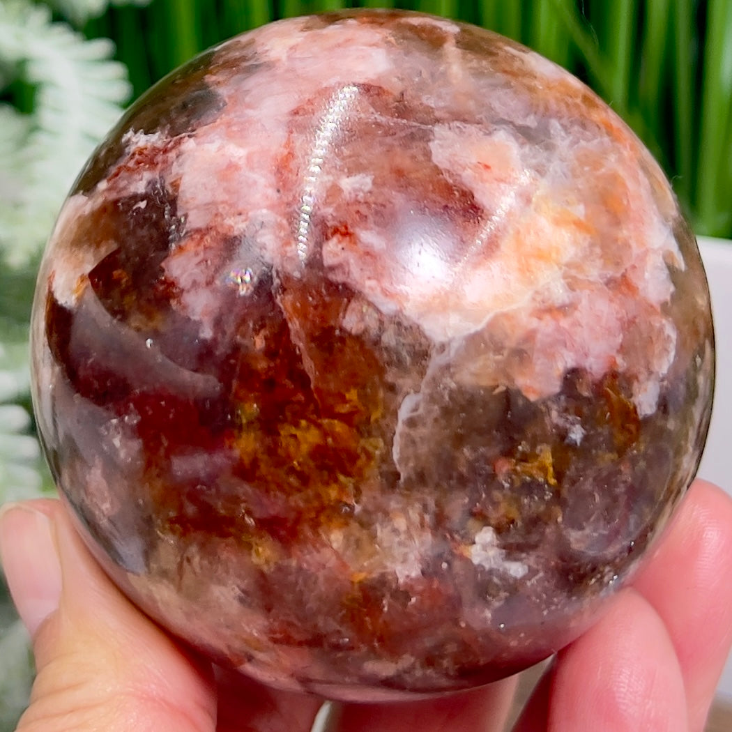 Moonstone in Hematoid Fire Quartz Sphere Rare Crystal Ball 494g 71mm