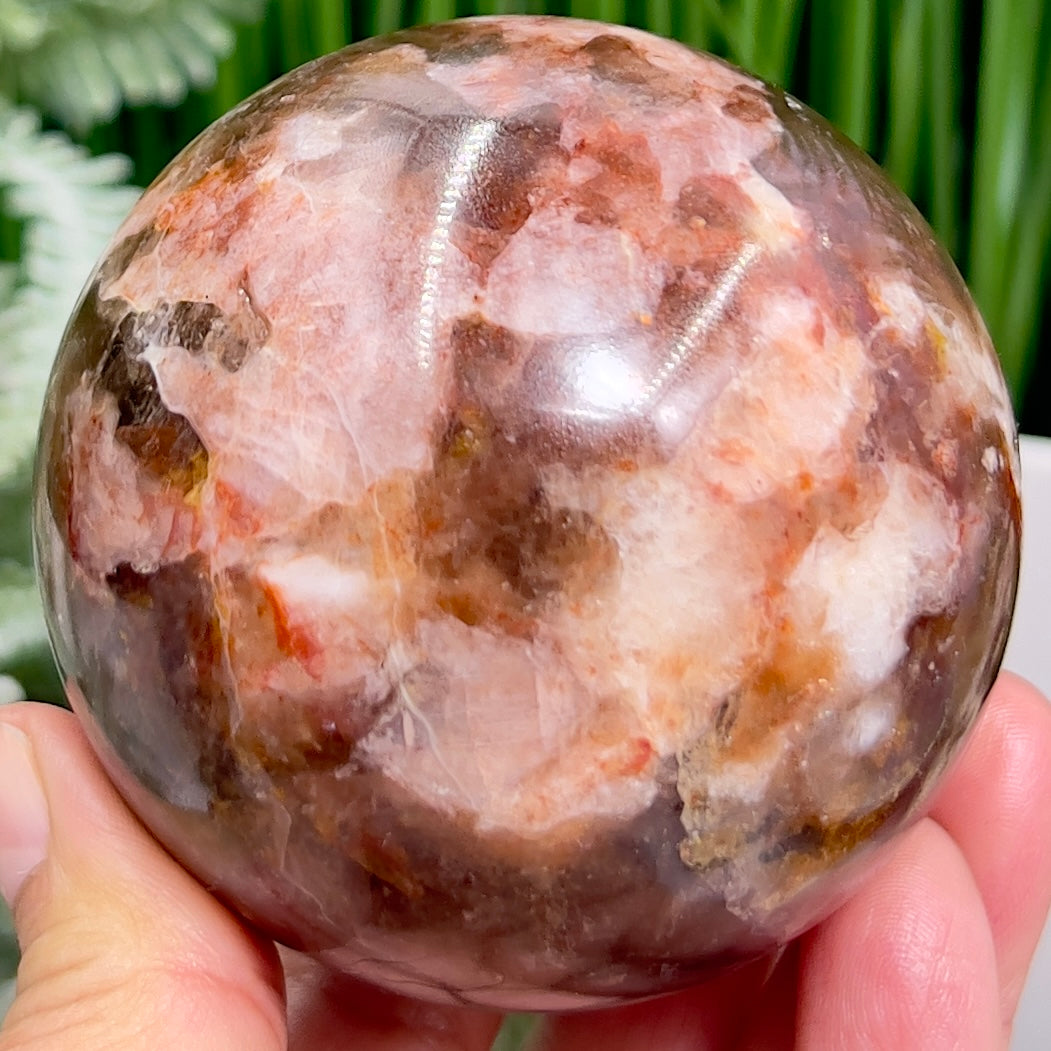 Moonstone in Hematoid Fire Quartz Sphere Rare Crystal Ball 494g 71mm