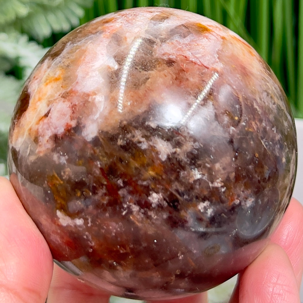 Moonstone in Hematoid Fire Quartz Sphere Rare Crystal Ball 494g 71mm