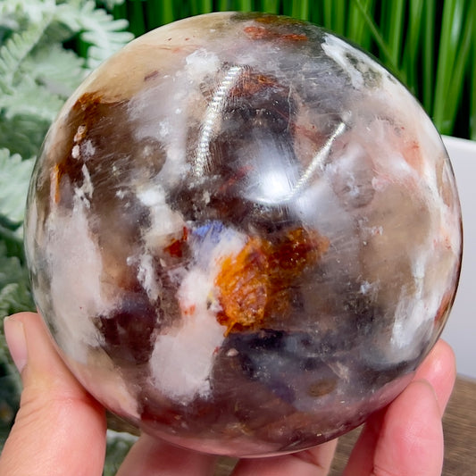 Moonstone in Hematoid Fire Quartz Sphere Rare Crystal Ball 1386g 100mm