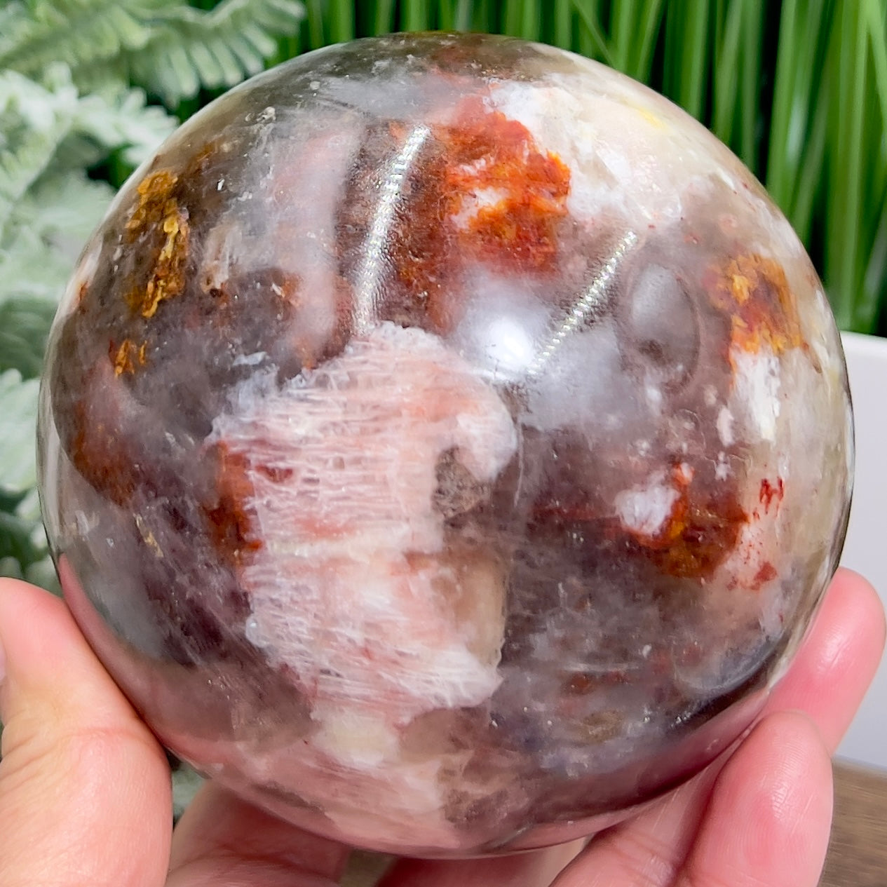 Moonstone in Hematoid Fire Quartz Sphere Rare Crystal Ball 1386g 100mm