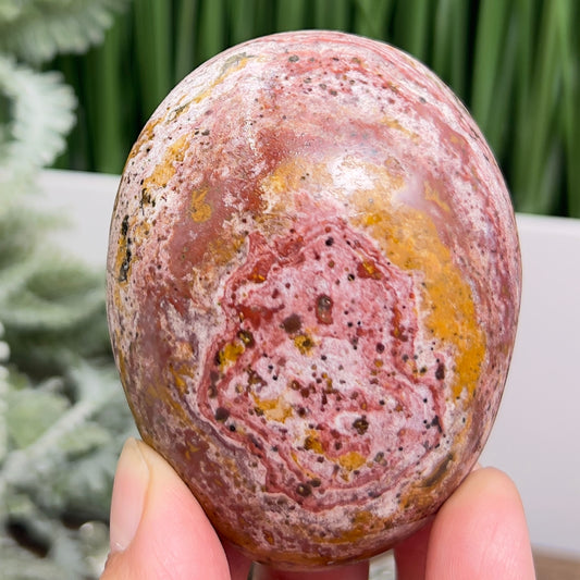 Ocean Sea Bubble Jasper Pink Large Palm Stone Worry Meditation Crystal 190g