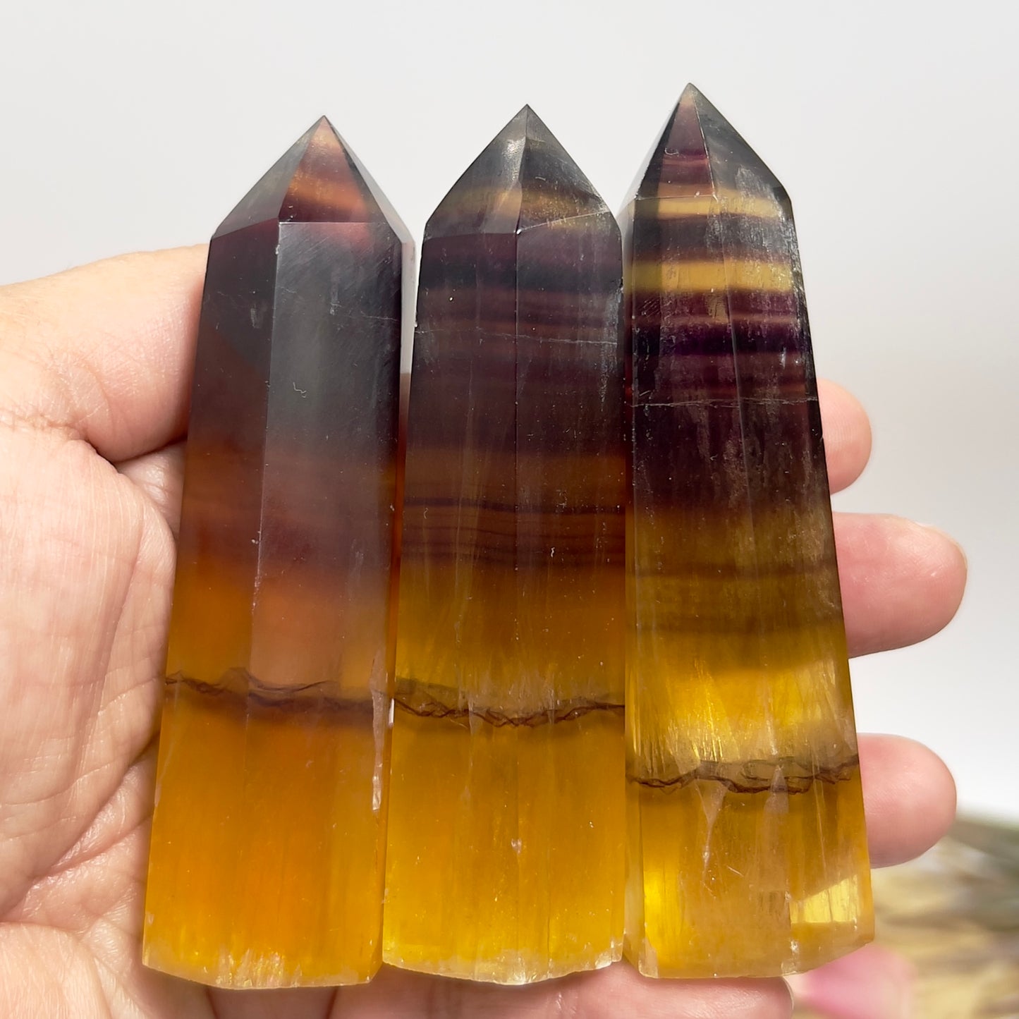 Yellow Purple Fluorite Points Towers Crystal Generators