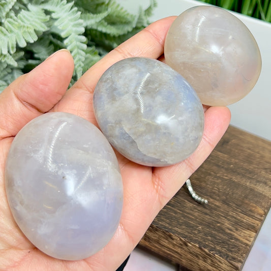 Blue Rose Quartz Palm Stones Worry Meditation Crystals