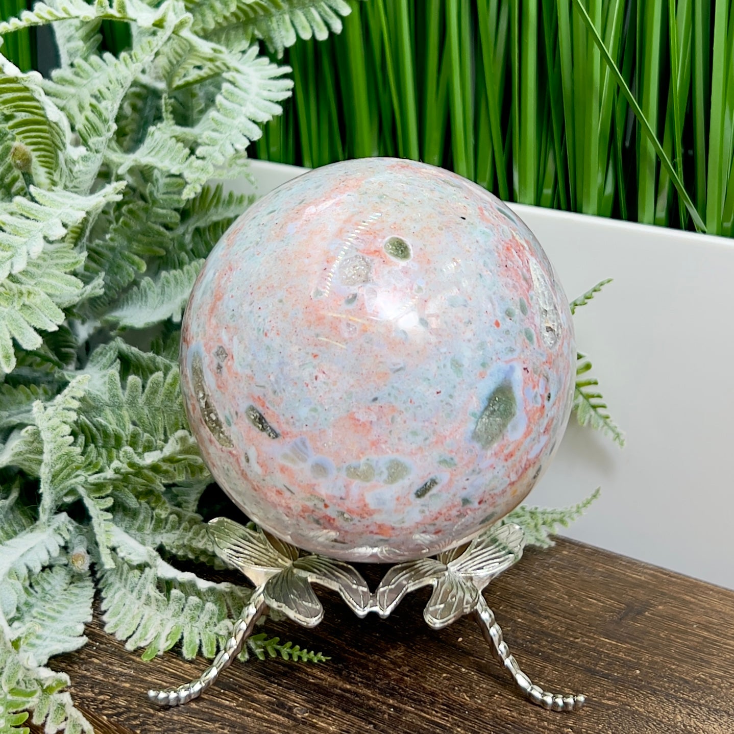 Ocean Sea Jasper Pink Sphere Large Crystal Ball 1047g 91mm