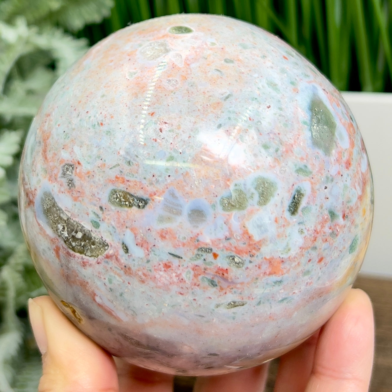 Ocean Sea Jasper Pink Sphere Large Crystal Ball 1047g 91mm