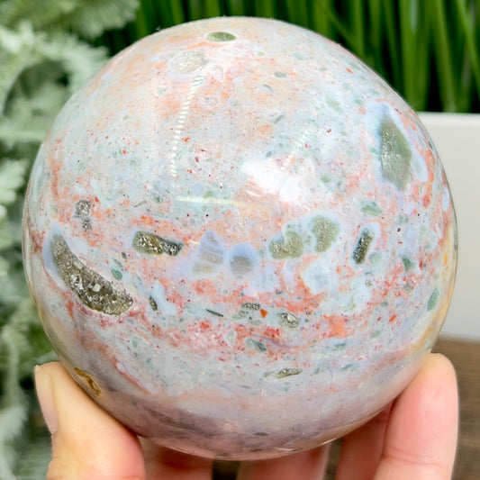 Ocean Sea Jasper Pink Sphere Large Crystal Ball 1047g 91mm