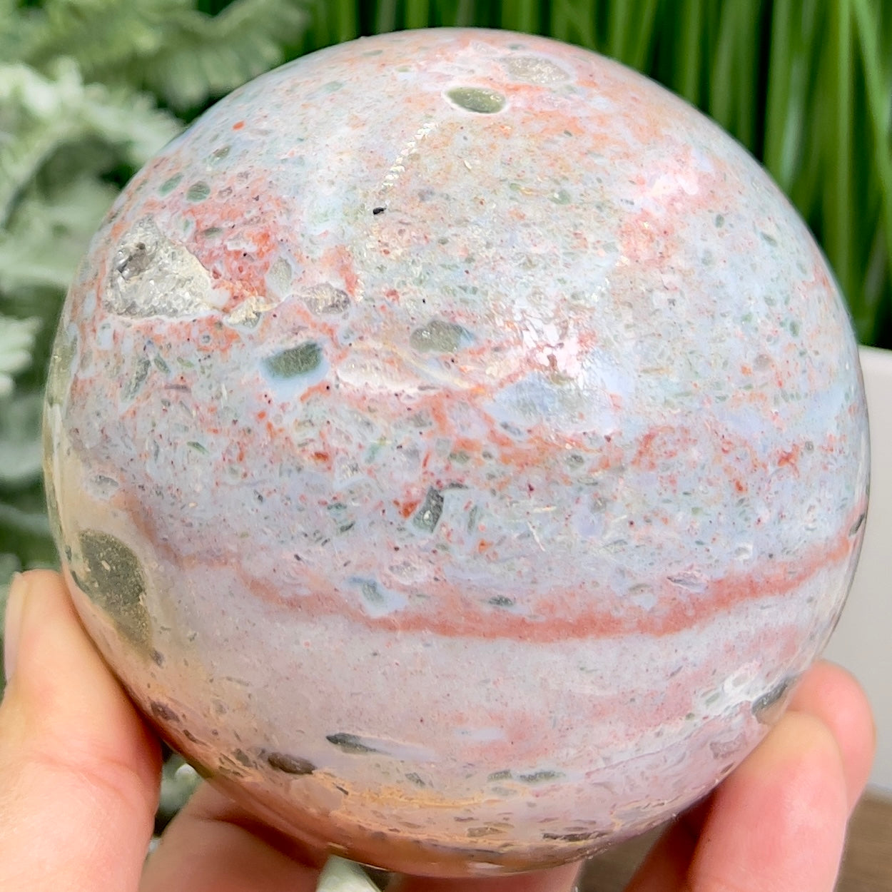 Ocean Sea Jasper Pink Sphere Large Crystal Ball 1047g 91mm