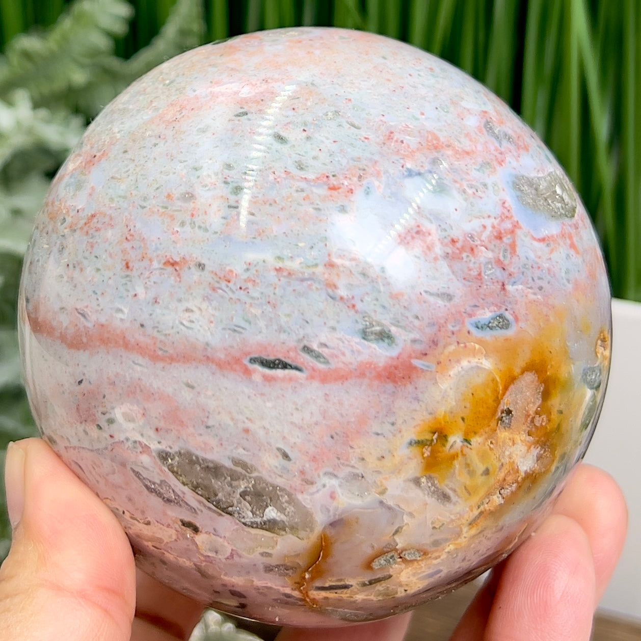 Ocean Sea Jasper Pink Sphere Large Crystal Ball 1047g 91mm