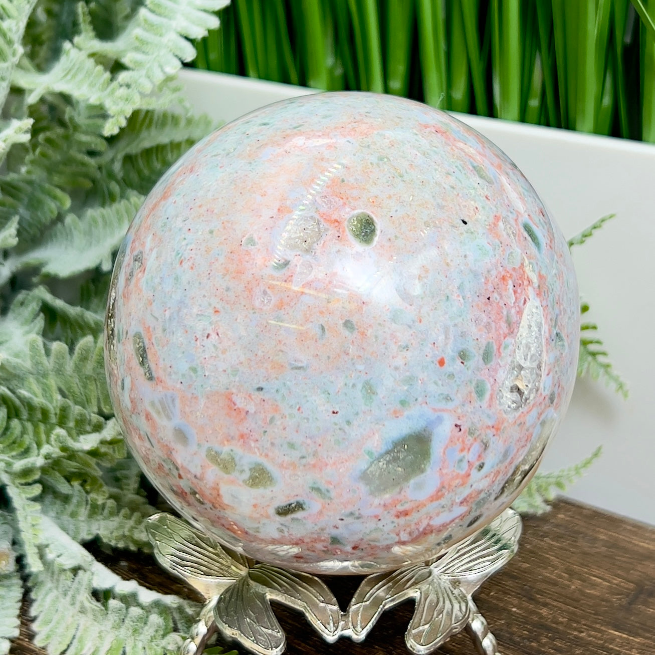 Ocean Sea Jasper Pink Sphere Large Crystal Ball 1047g 91mm