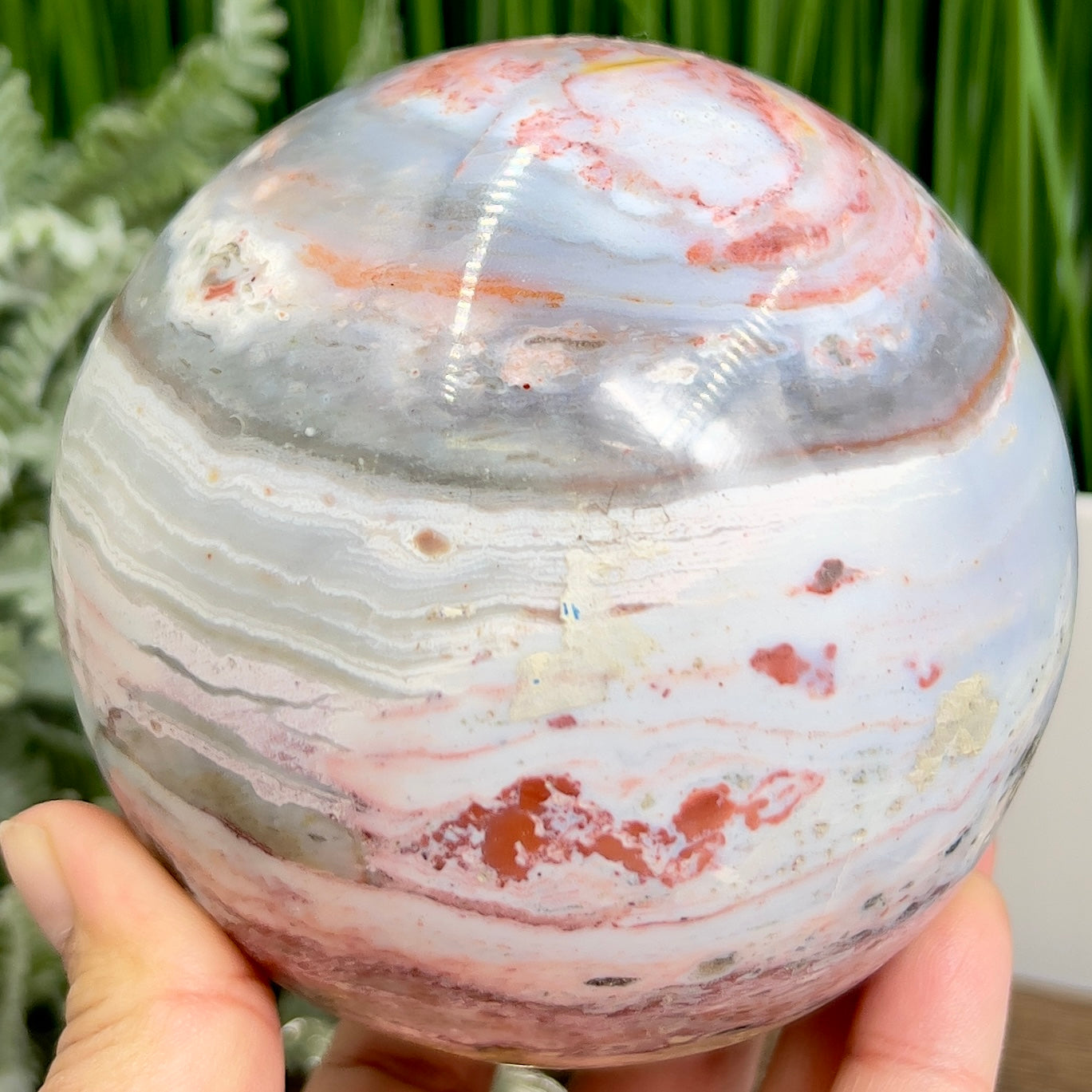 Ocean Sea Jasper Sphere Pink Blue Red Large Crystal Ball 1351g 101mm