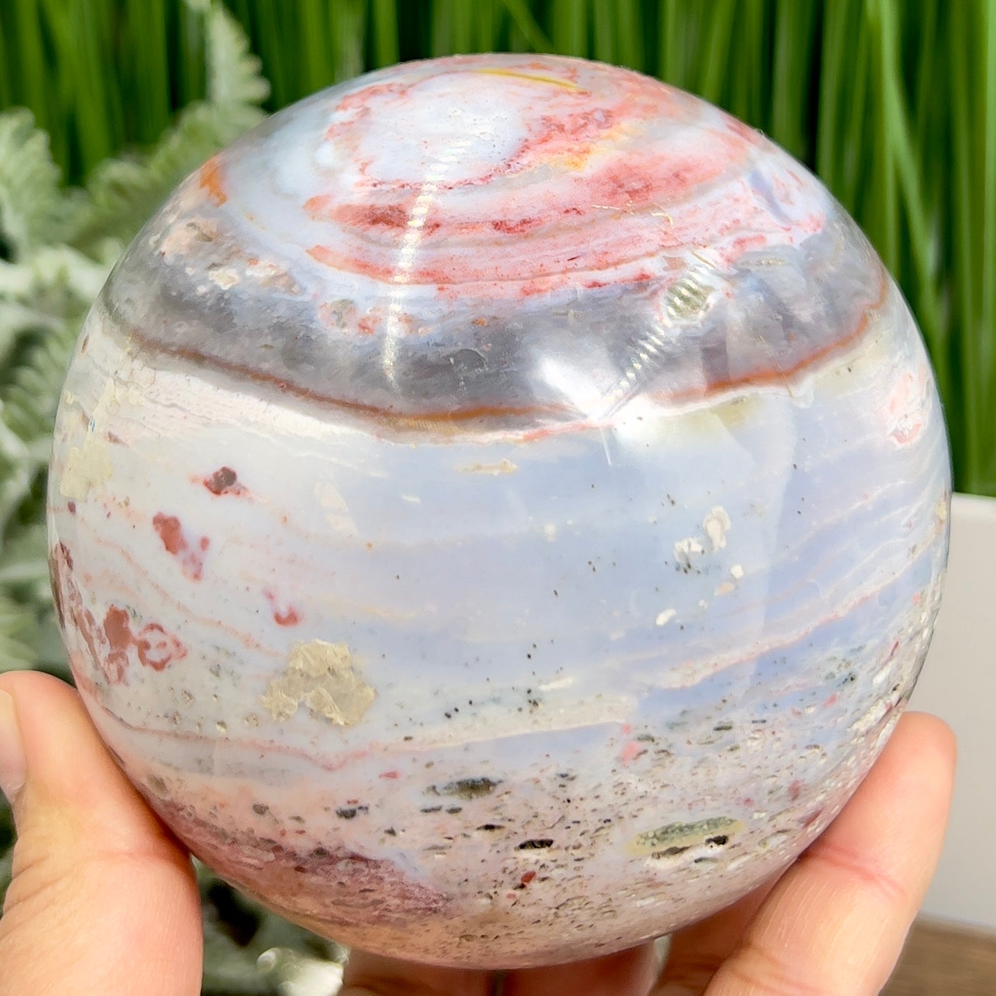 Ocean Sea Jasper Sphere Pink Blue Red Large Crystal Ball 1351g 101mm