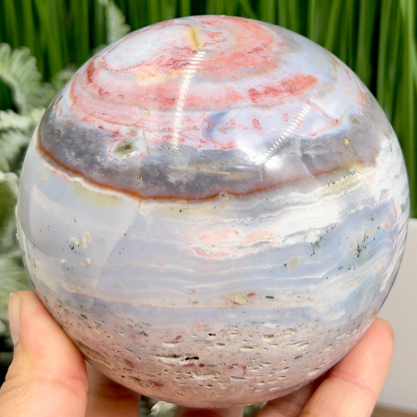 Ocean Sea Jasper Sphere Pink Blue Red Large Crystal Ball 1351g 101mm