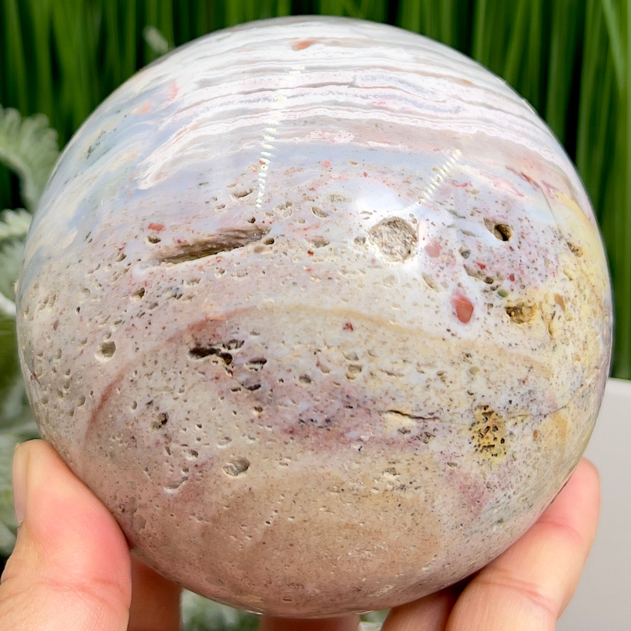 Ocean Sea Jasper Sphere Pink Blue Red Large Crystal Ball 1351g 101mm