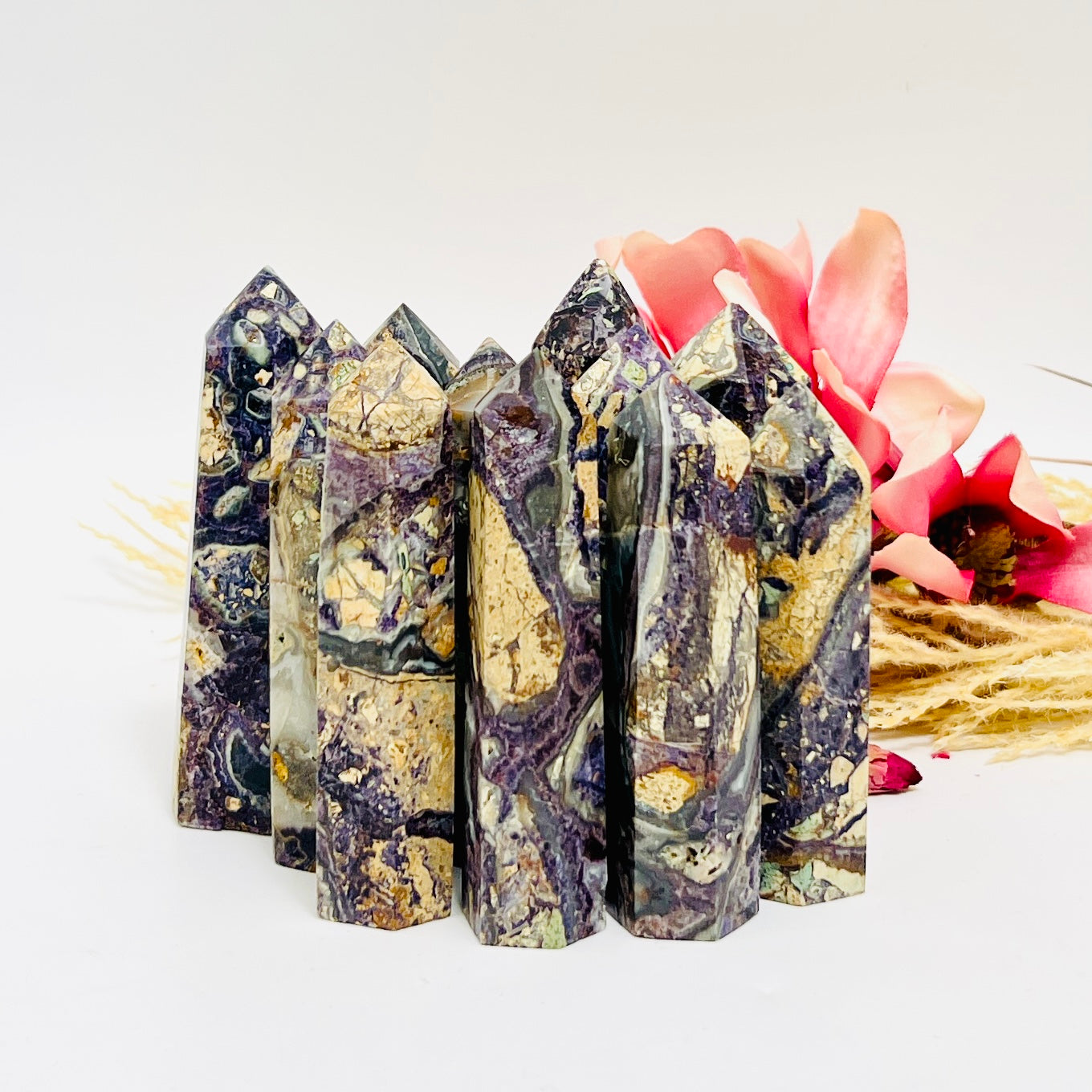 Purple Brecciated Jasper Points Towers Crystal Generators