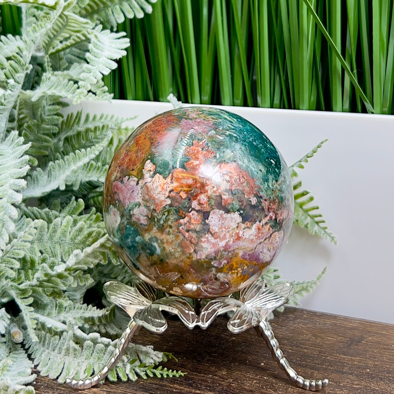 Ocean Sea Jasper Sphere Healing Crystal Ball 592g 76mm