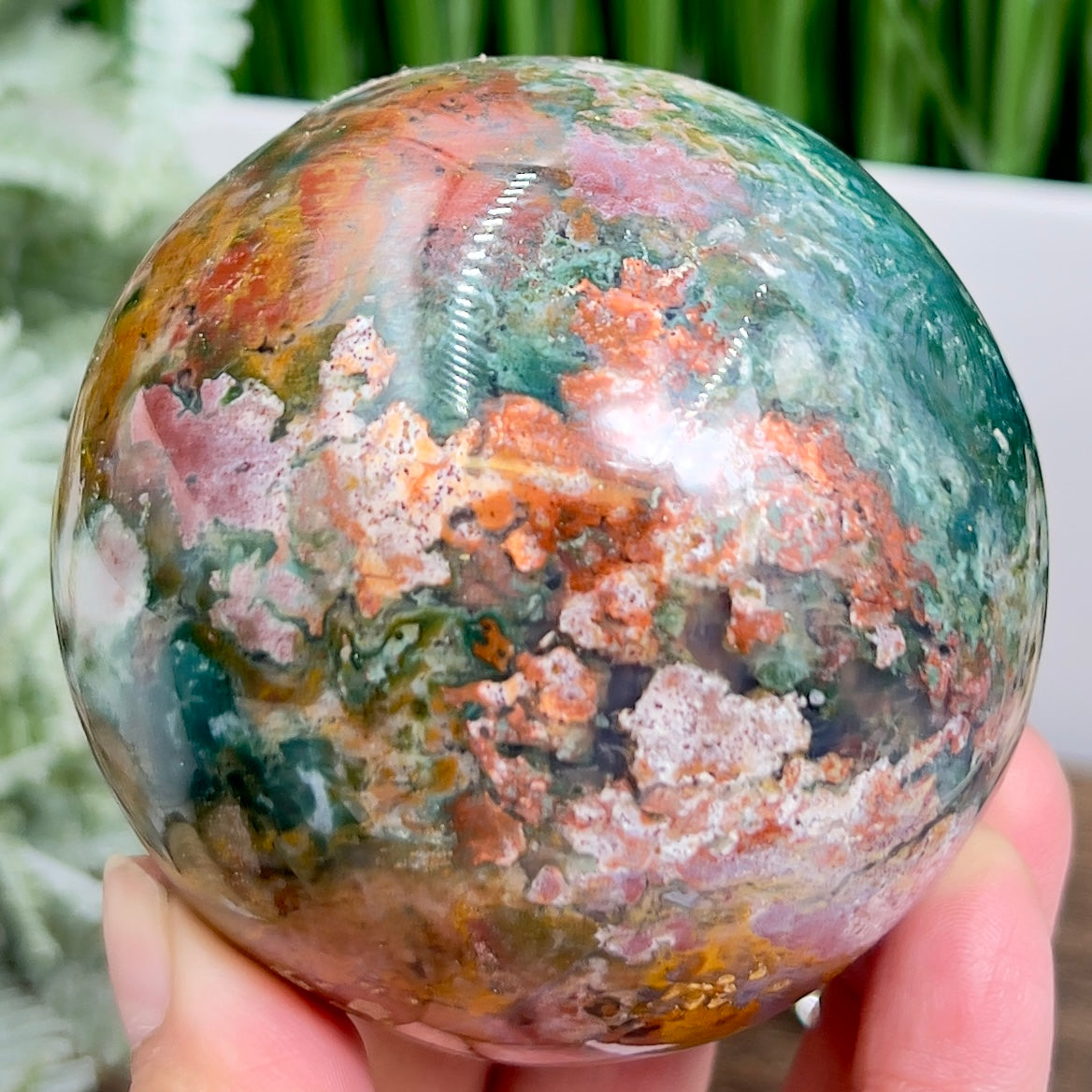 Ocean Sea Jasper Sphere Healing Crystal Ball 592g 76mm