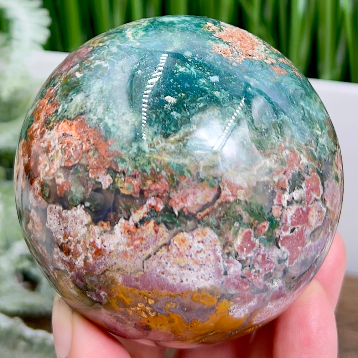 Ocean Sea Jasper Sphere Healing Crystal Ball 592g 76mm