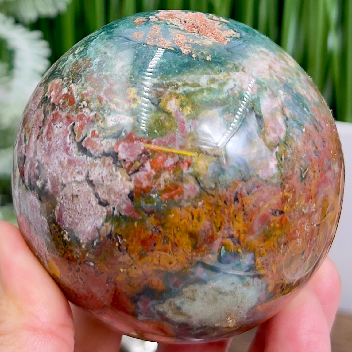 Ocean Sea Jasper Sphere Healing Crystal Ball 592g 76mm