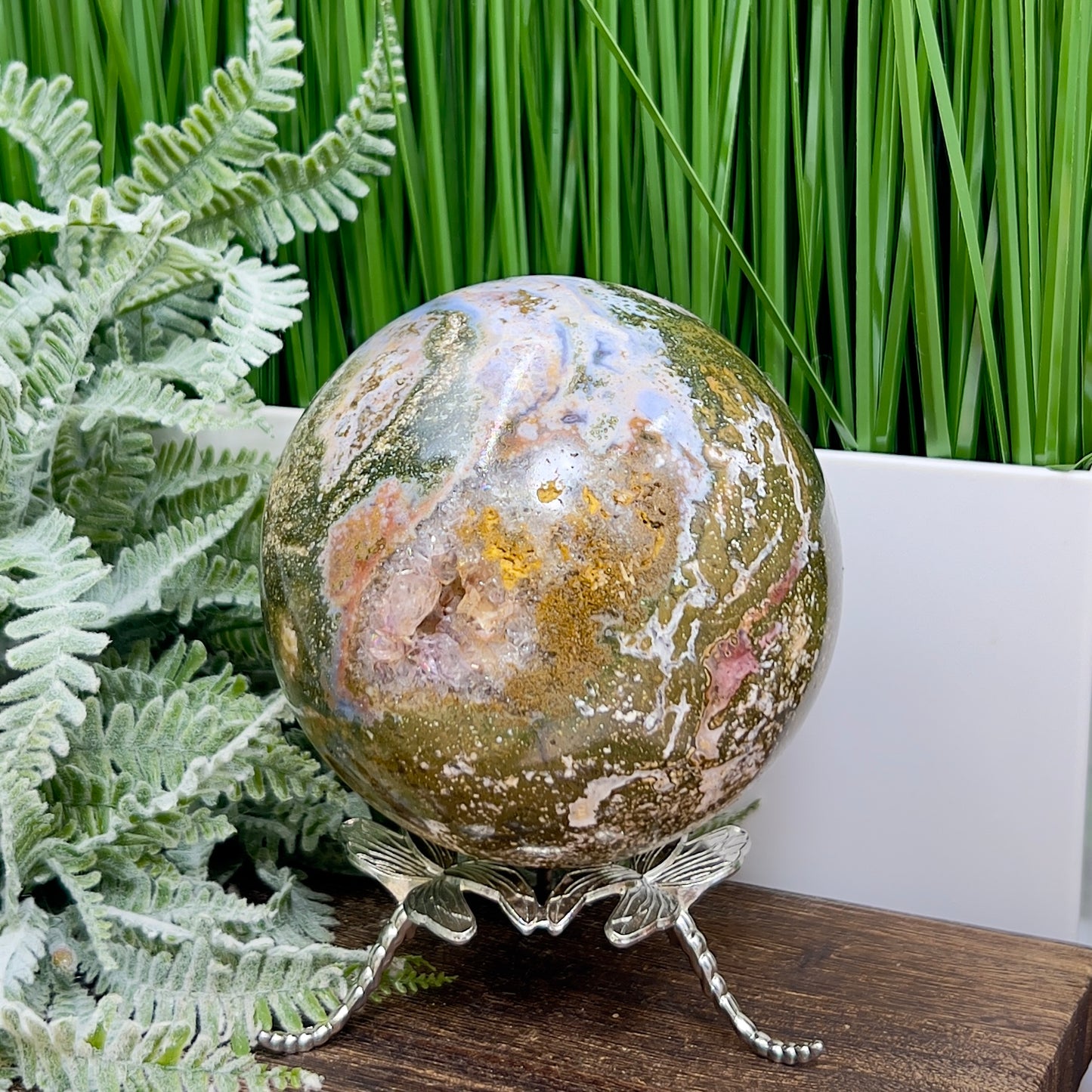 Ocean Sea Jasper Sphere Healing Crystal Ball 1595g 106mm