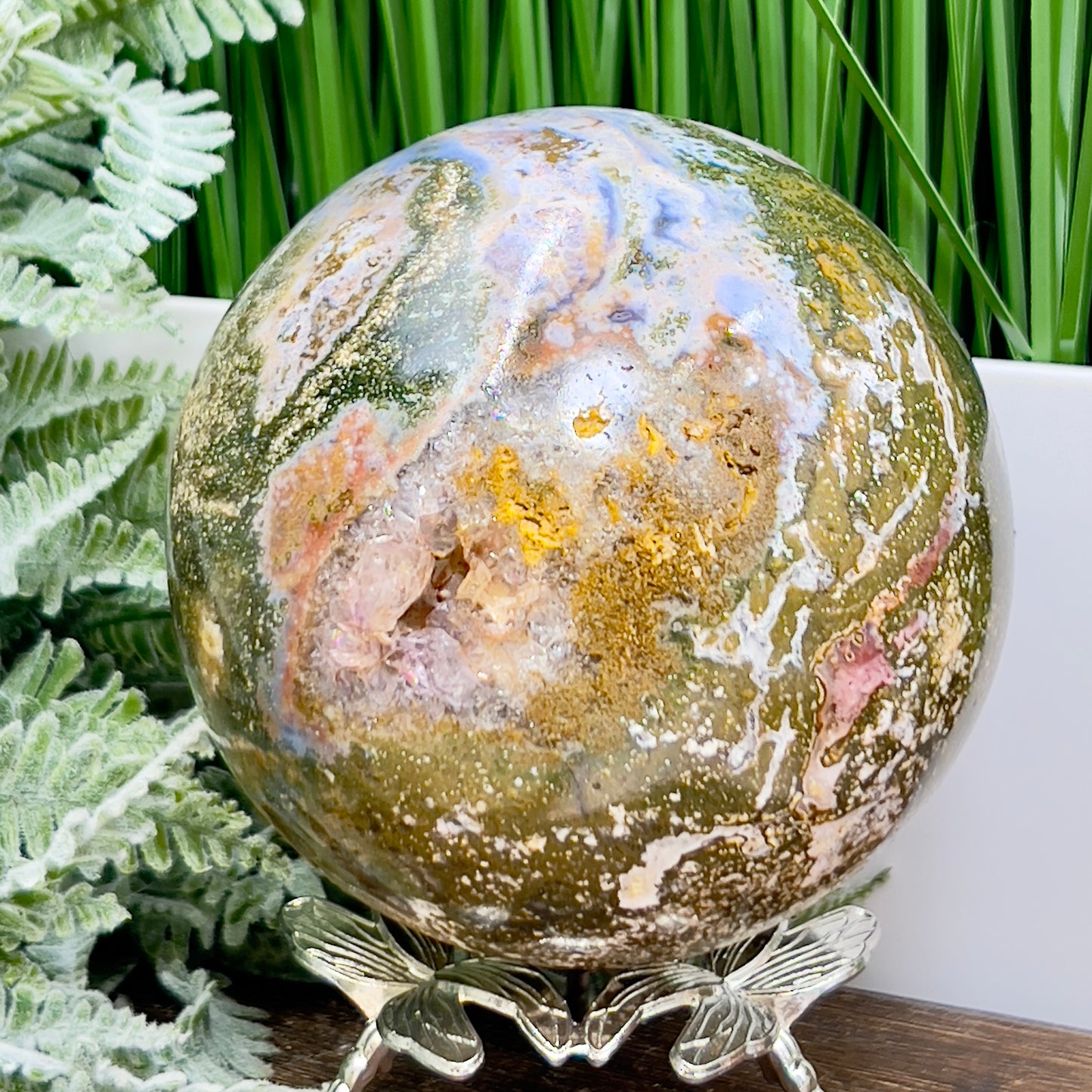 Ocean Sea Jasper Sphere Healing Crystal Ball 1595g 106mm