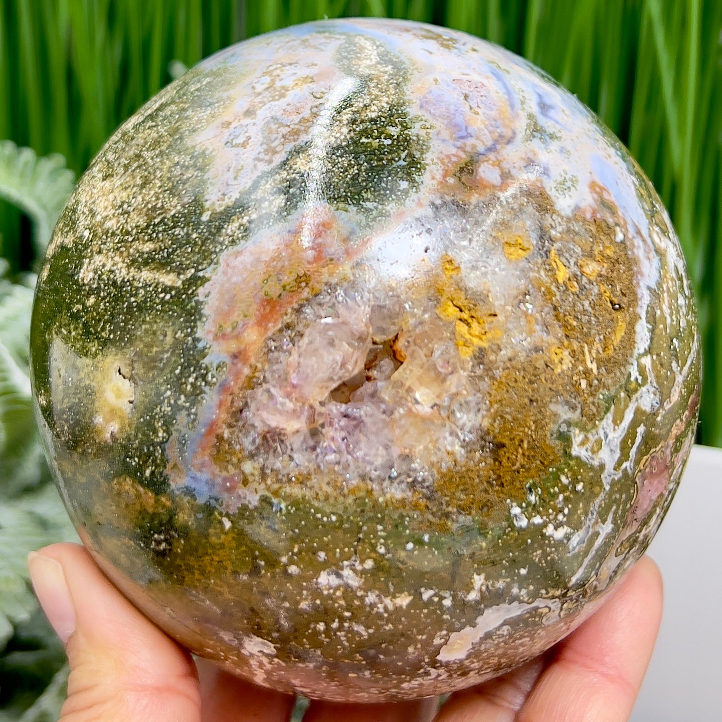 Ocean Sea Jasper Sphere Healing Crystal Ball 1595g 106mm