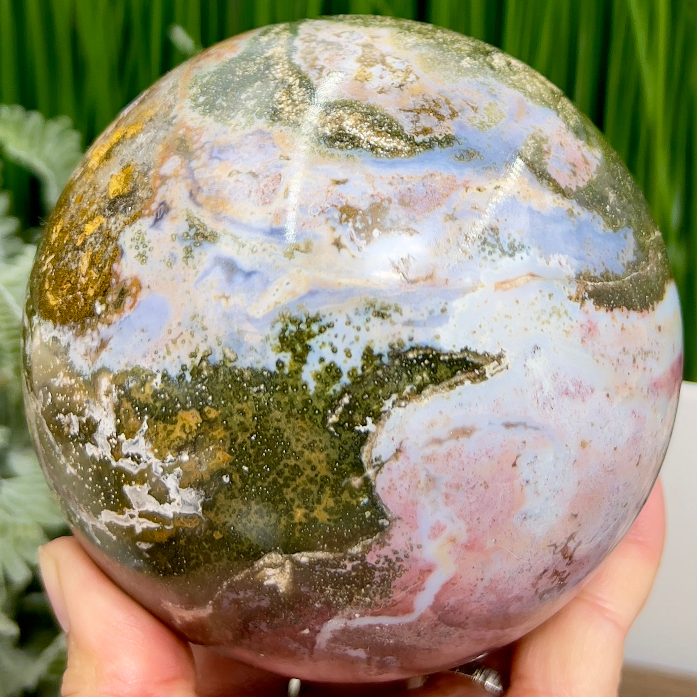 Ocean Sea Jasper Sphere Healing Crystal Ball 1595g 106mm