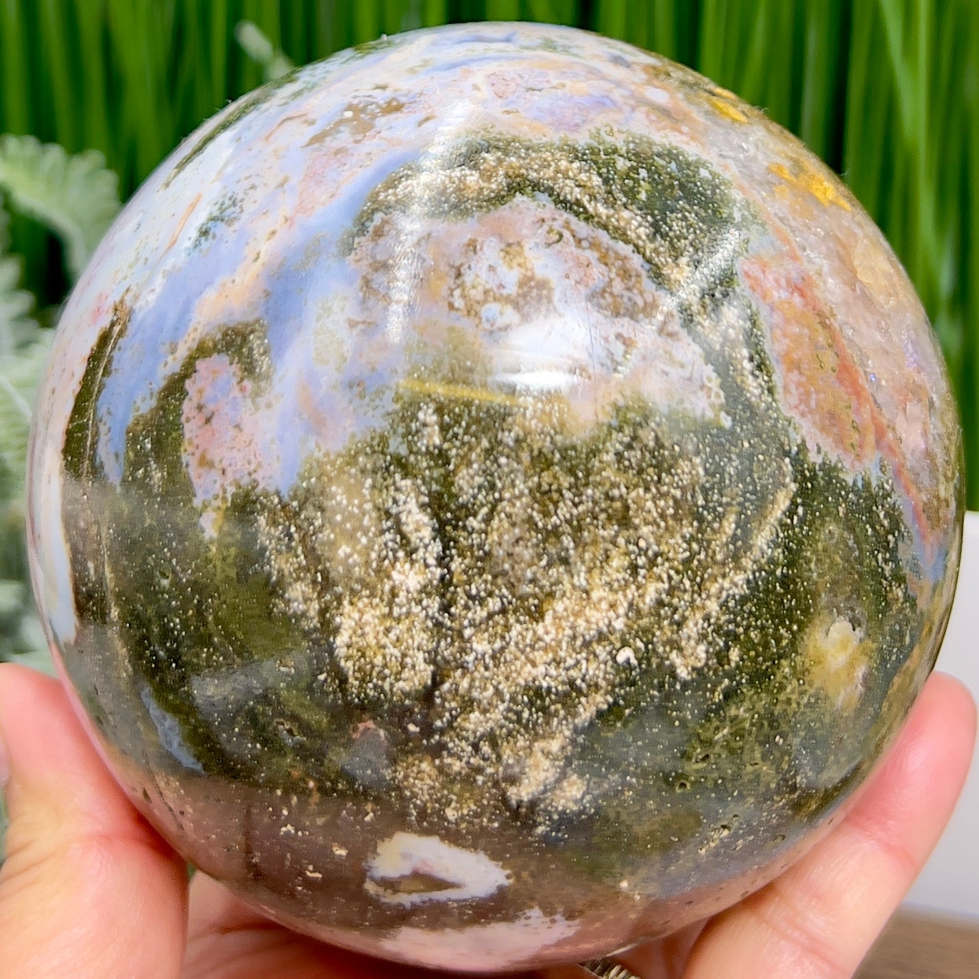 Ocean Sea Jasper Sphere Healing Crystal Ball 1595g 106mm