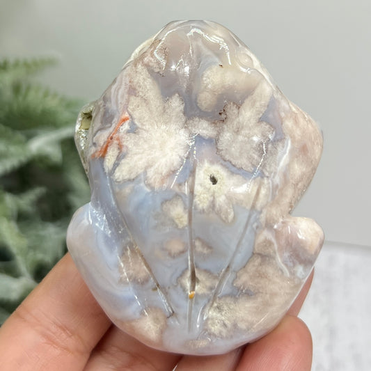 Blue Flower Agate Frog Animal Crystal Carving 152g