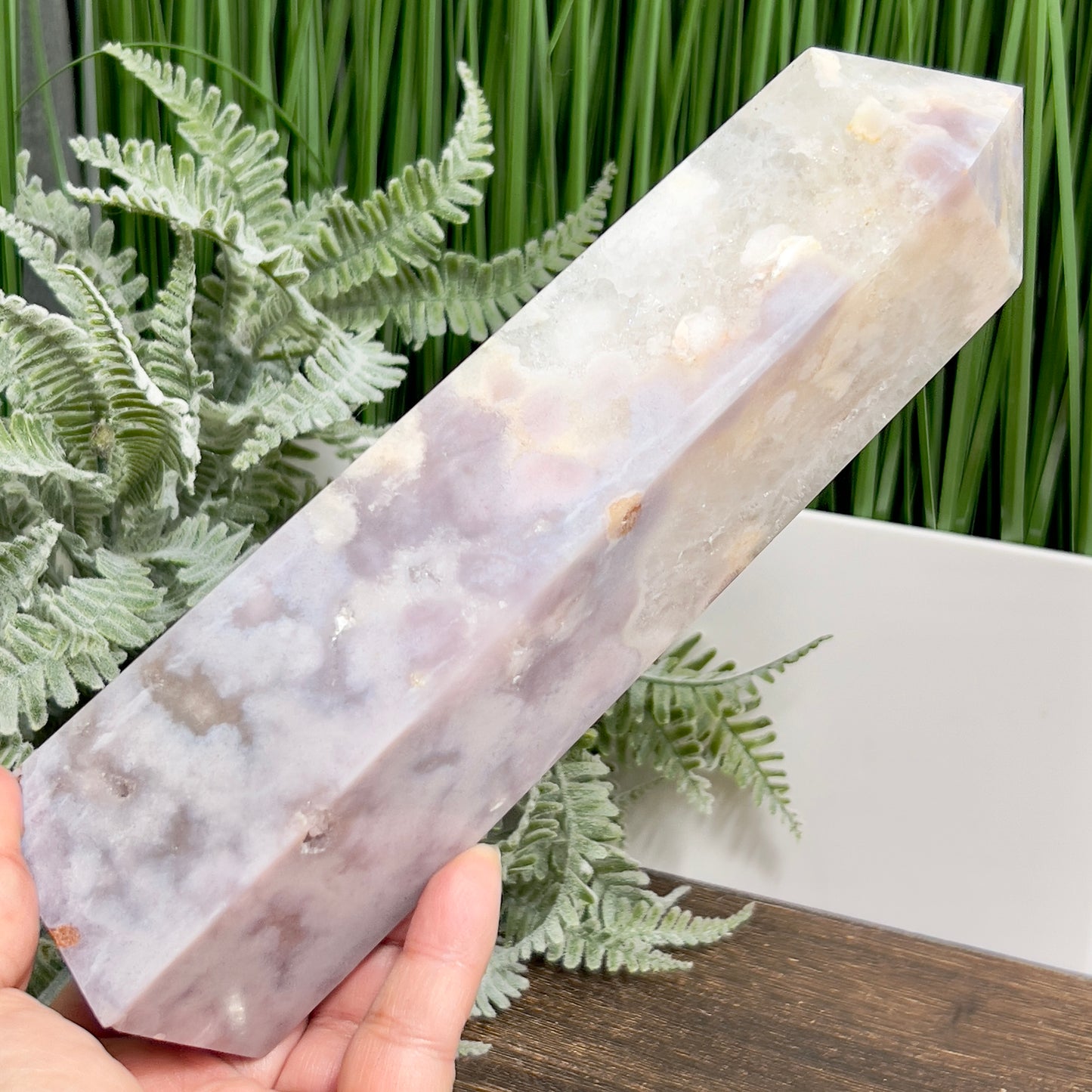 Pink Amethyst Flower Agate Quartz Tower Healing Crystal Generator 901g 200mm