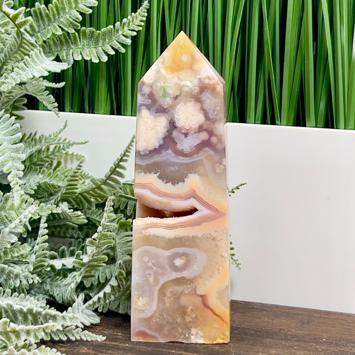 Flower Agate Tower Healing Crystal Generator 467g 147mm